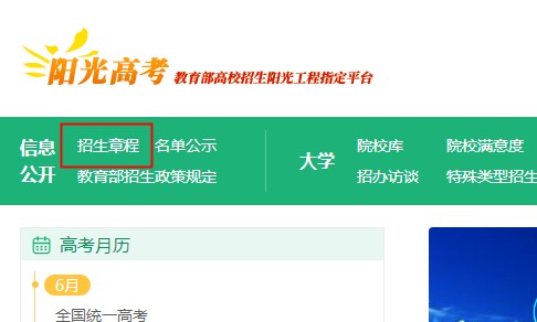 阳光高考网招生章程栏目